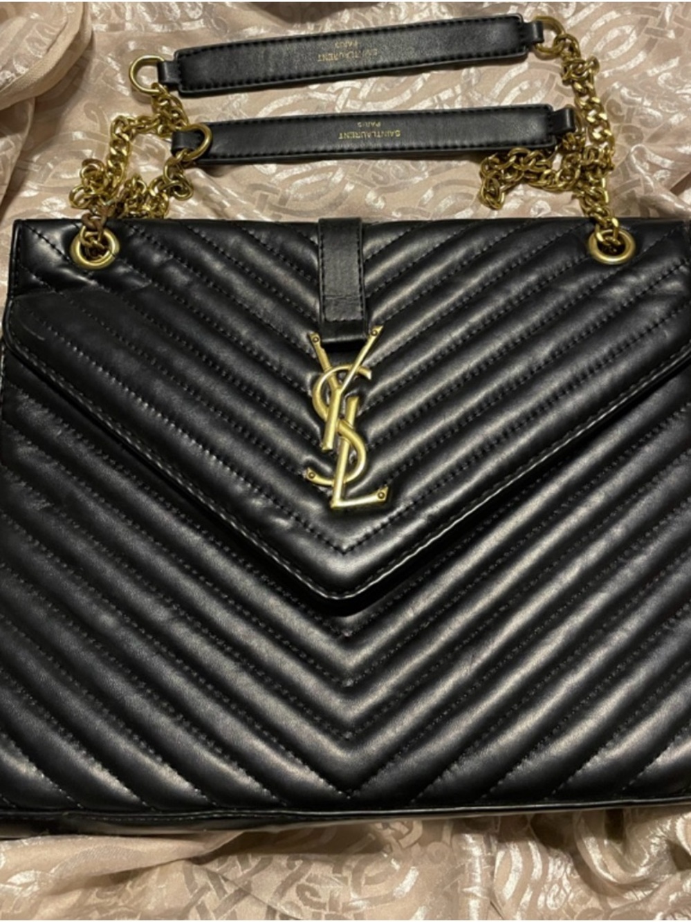 Authentic YSL Large Quilted Leather Envelope Chevron Chain Shoulder Bag 💎 - Picture 2 of 16